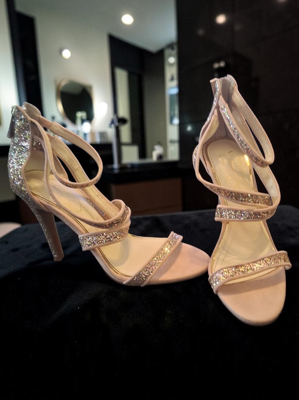 Jessica Simpson Blush Pink Glitter Strappy High Heels Wo.ens Shoes Size 7 Sexy